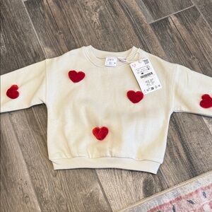 Zara Cream Sweater with Red Heart Details